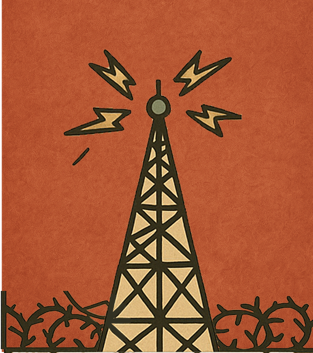 Illustration of an all-seeing eye tower