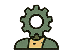 Gear head icon symbolizing doing without effort